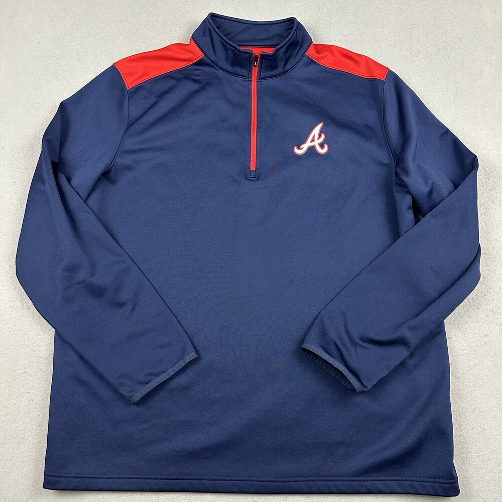 Atlanta Braves Sweater Men 2XL Blue MLB 1/4 Zip Pullover Fleece Lining XXL